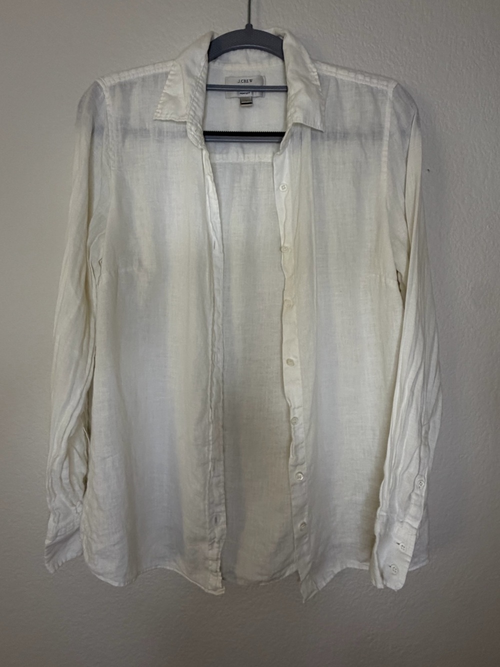 J.Crew Perfect Shirt 100% Linen White Button Down Size 2